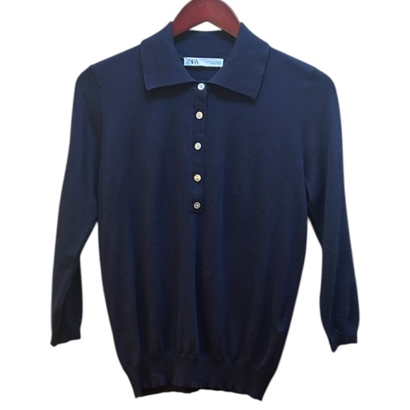 Zara Pull-over collared Sweater 5-Button 3/4 Sleeve fine gauge knit Sz. Med. - Picture 11 of 15